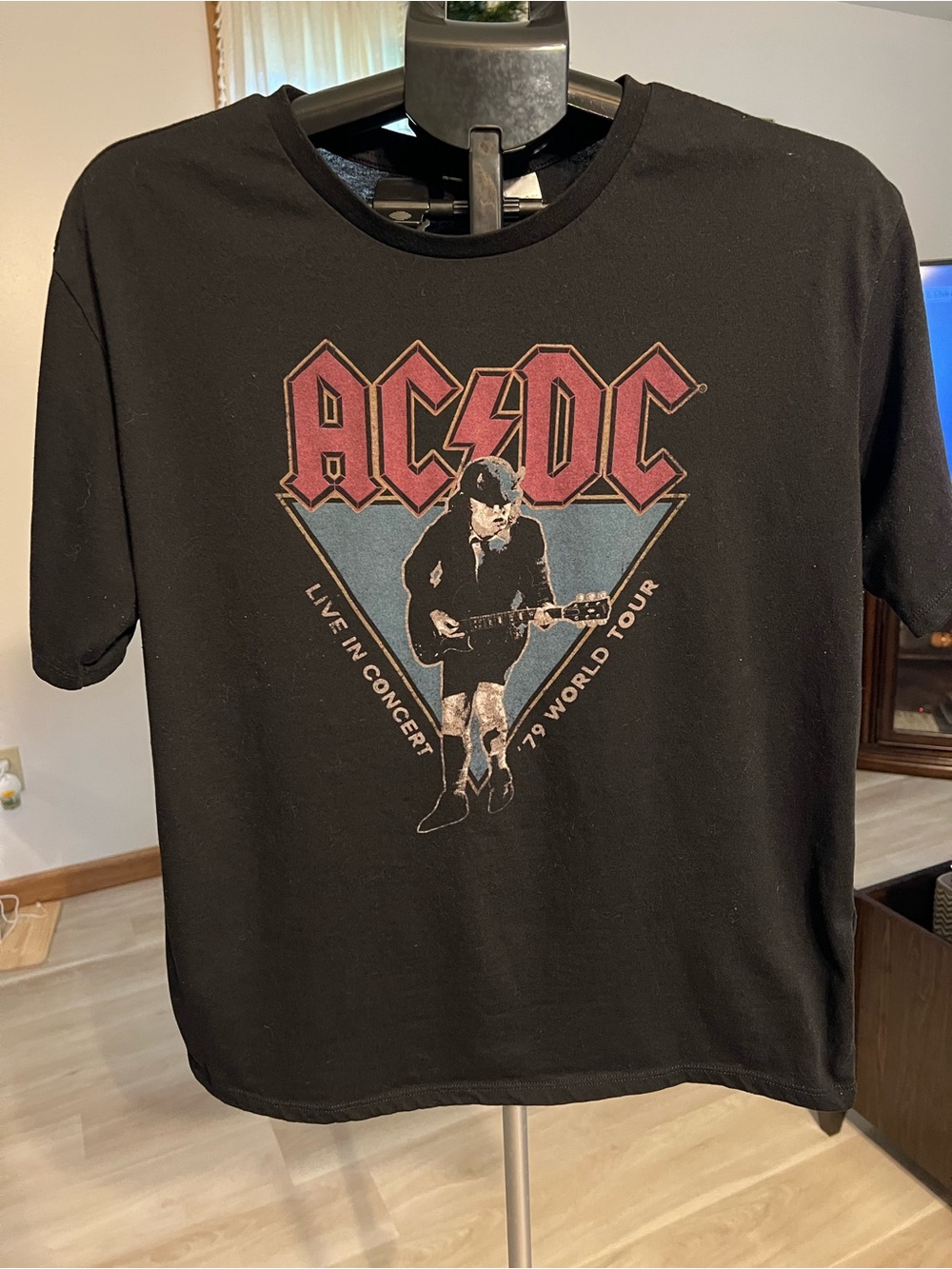 H&M Black AC/DC Graphic Tee with Pink and Cream Accents